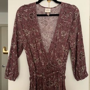 3/4 Sleeve Faux Wrap Maxi Dress, Mauve Florals